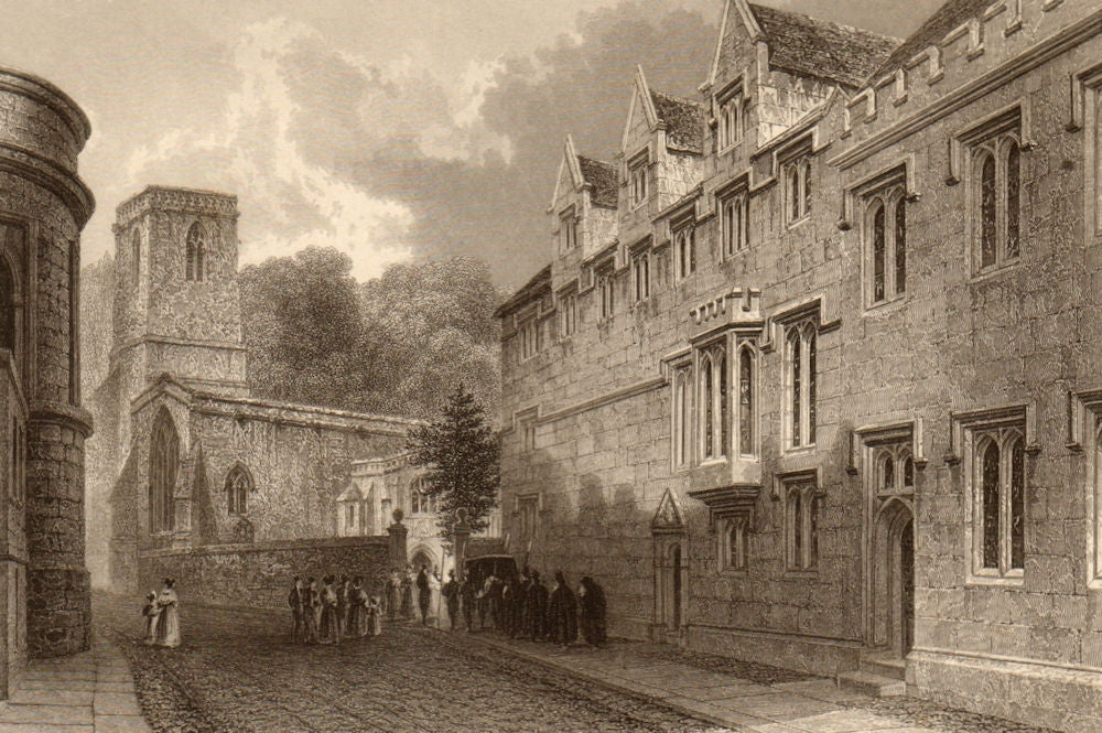 St Edmund Hall, Oxford, by John Le Keux 1837 old antique vintage print picture
